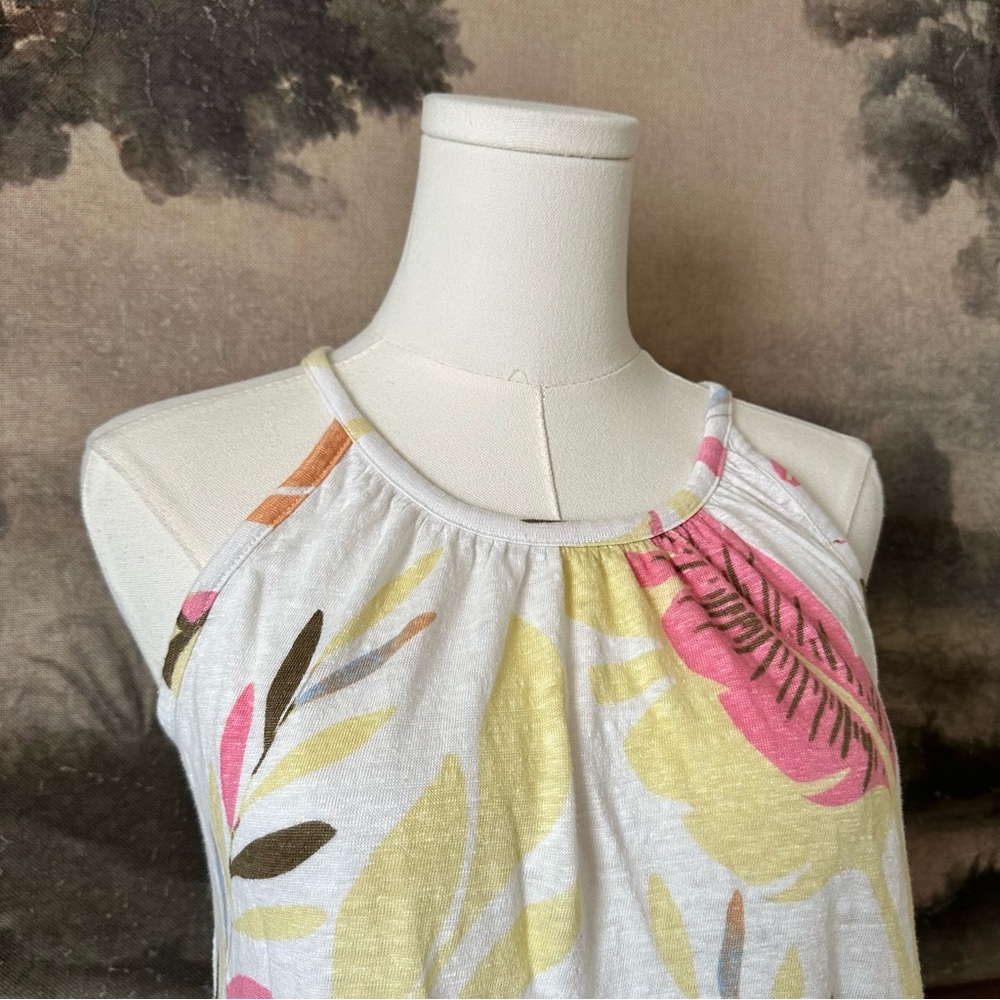 Cynthia Rowley White and Pink Floral Tank Top 100% Linen - Picture 3 of 5